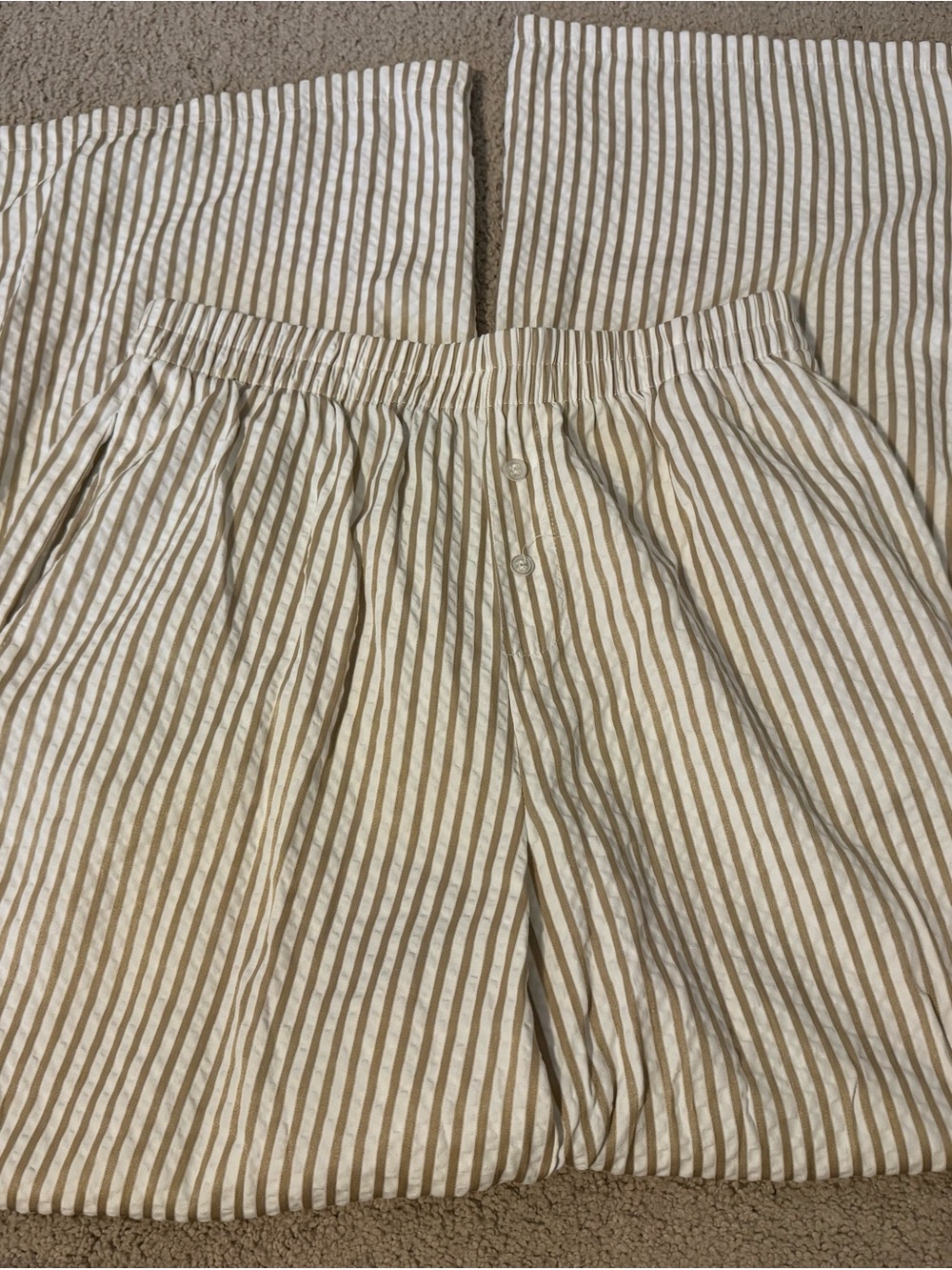 Sincerely Jules Beige & White Striped Wide-Leg Trousers